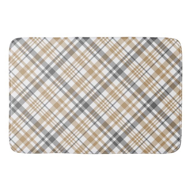 Beige And Gray Plaid  Bath Mat (Front)