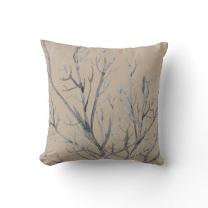 Beige and Gray Watercolor Branches Throw Pillow