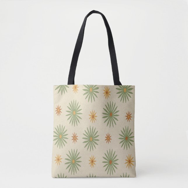 Beige and Green Boho Starburst Tote Bag (Front)
