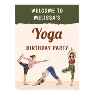 Beige And Green Boho Yoga Birthday Party Welcome Poster