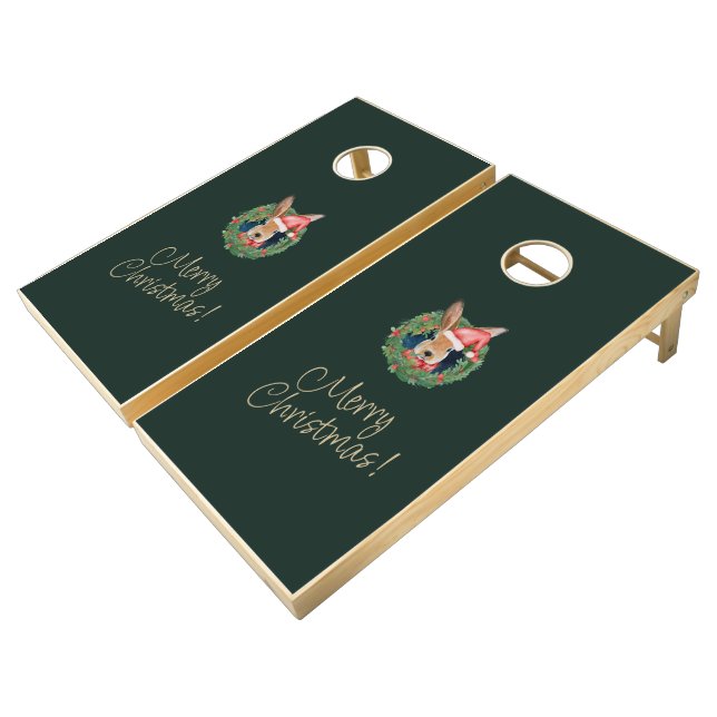 Beige and Green Christmas Cornhole Set (Angled)