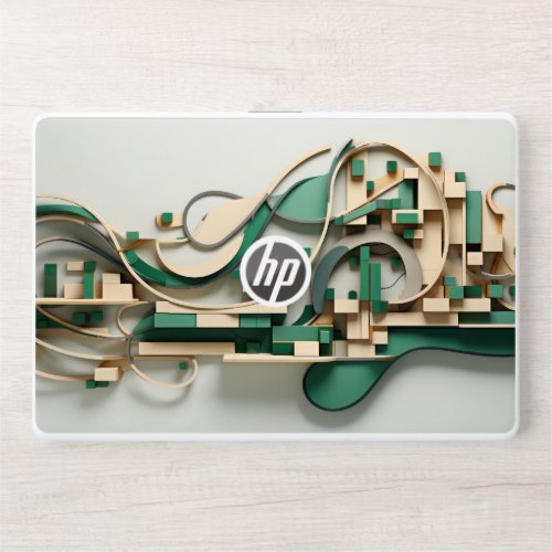 Beige and green shapes and lines HP laptop skin
