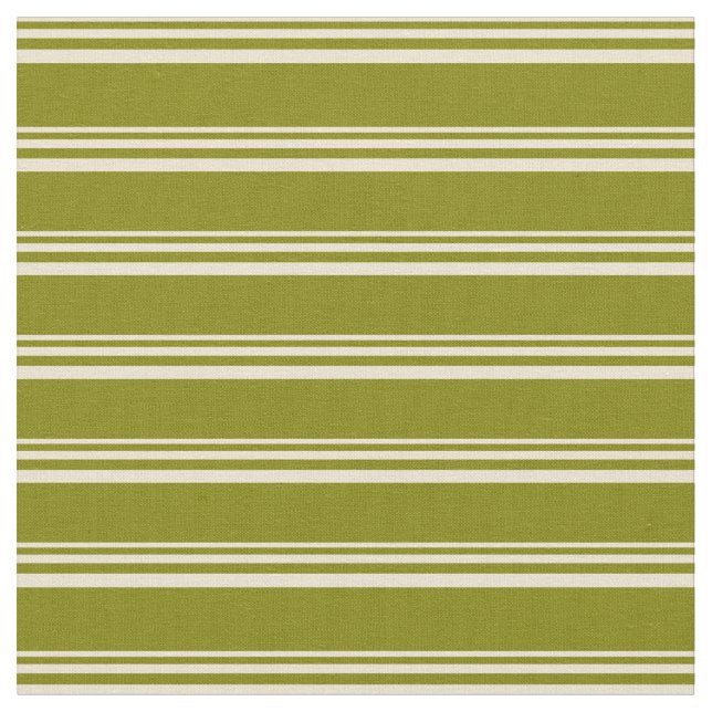 Beige and Green Striped/Lined Pattern Fabric (Close Up)