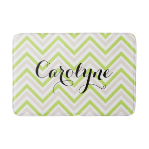 Beige and Green Thin Chevron Pattern Personalized Bathroom Mat