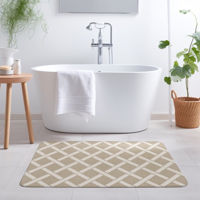 Beige and Ivory Lattice | Modern Farmhouse Bathroom Mat (Creator Uploaded)