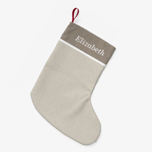 Beige and Ivory Rustic Holiday Monogram Small Christmas Stocking