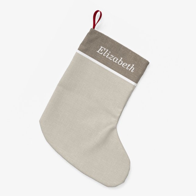 Beige and Ivory Rustic Holiday Monogram Small Christmas Stocking (Front (Hanging))