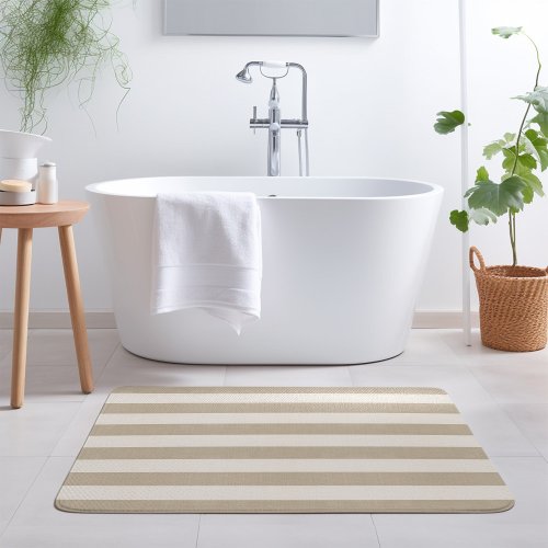 Beige and Ivory Stripes  Modern Farmhouse Bathroom Mat