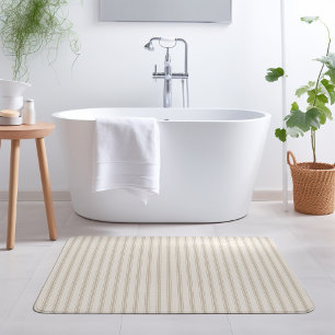 Beige and Ivory Ticking Stripes   Modern Farmhouse Bath Mat