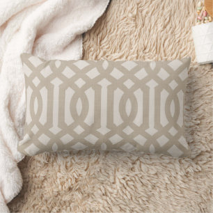 Beige and Ivory Trellis Modern Farmhouse Lumbar Pillow