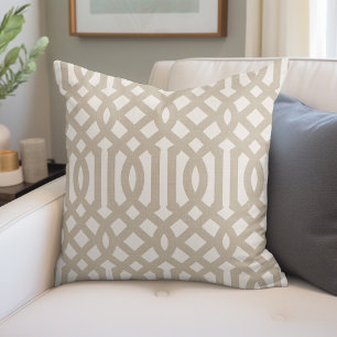 Beige and Ivory Trellis   Modern Farmhouse Throw Pillow