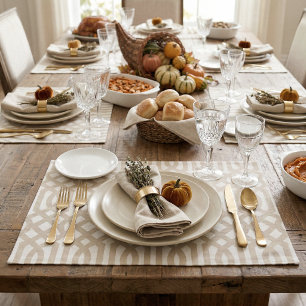 Beige and Ivory Trellis Woven Cotton Placemat