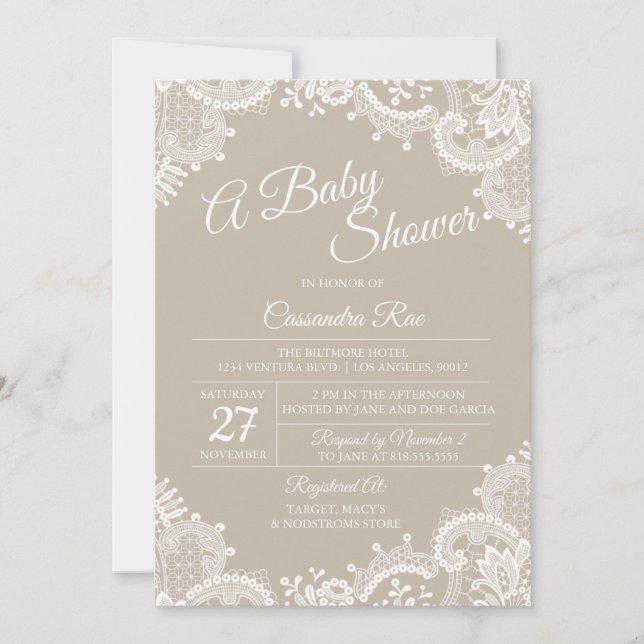 Beige and Lace Baby Shower Invitation (Front)