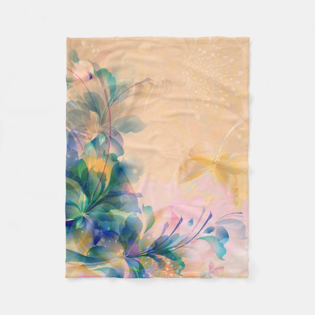 Beige And Light Blue Abstract Floral Fleece Blanket (Front)