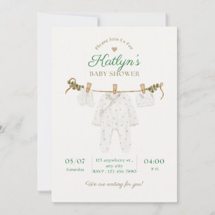Beige and Light Green Baby Shower Invitation 