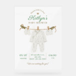 Beige and Light Green Baby Shower Invitation   Acrylic Sign<br><div class="desc">Make his special day unforgettable with this custom acrylic boys’ party sign. Featuring playful accents and modern design, this durable sign is perfect for birthdays, baby showers, or boys’ celebrations of any kind. Its sleek acrylic finish adds a polished, high-quality touch, making it ideal for welcome signs, party décor, or...</div>
