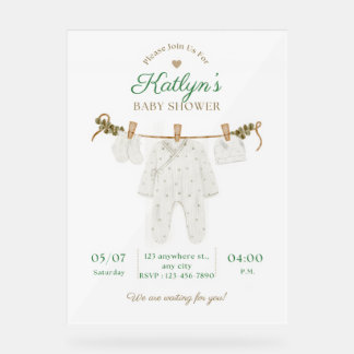 Beige and Light Green Baby Shower Invitation   Acrylic Sign