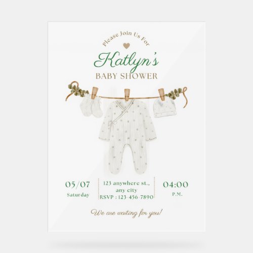 Beige and Light Green Baby Shower Invitation   Acrylic Sign