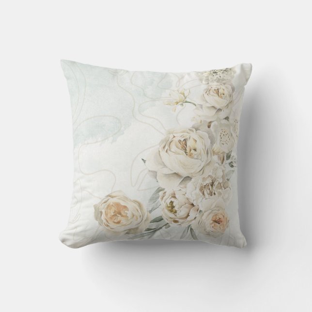 Beige and light green flowers throw pillow (Front)