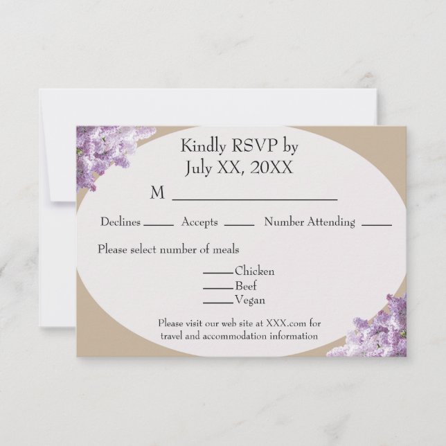 Beige and Lilac RSVP card (Front)