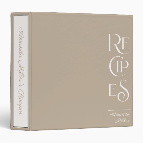 Beige and Linen Unique Elegant Recipe Cookbook  3 Ring Binder