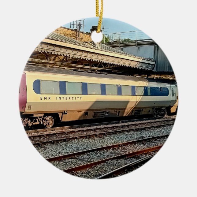 Beige and Maroon train Ceramic Ornament (Front)