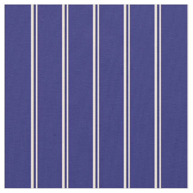 Beige and Midnight Blue Lines Pattern Fabric (Close Up)