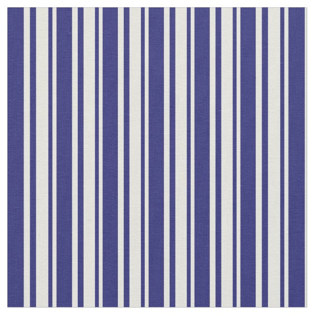 Beige and Midnight Blue Stripes Pattern Fabric (Close Up)