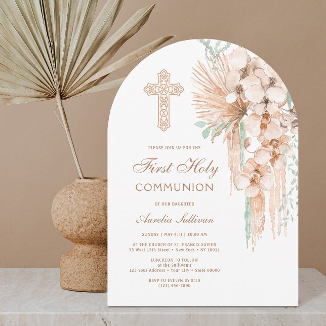 Beige and Mint Bouquet Arch First Communion Invitation (Creator Uploaded)