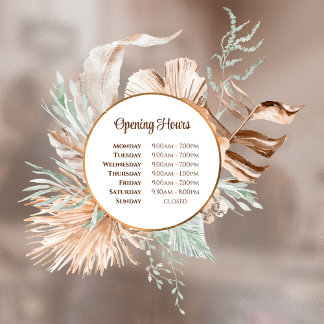 Beige and Mint Bouquet Opening Hours Window Cling