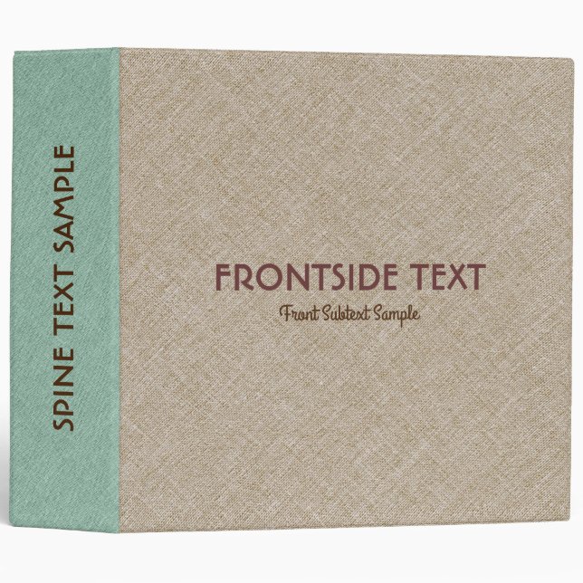 Beige and mint-green faux linen texture 3 ring binder (Front/Spine)