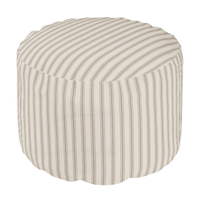 Beige and Mocha Classic Ticking Stripes Pouf (Angled Front)