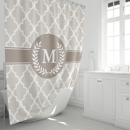 Beige And Mocha Moroccan Monogrammed Shower Curtain