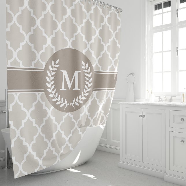 Beige and Mocha Moroccan Monogrammed Shower Curtain (Creator Uploaded)