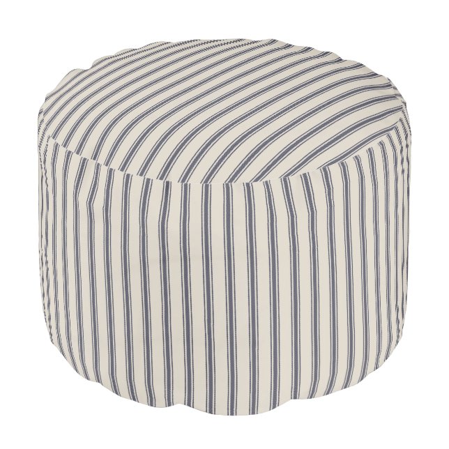 Beige and Navy Blue Classic Ticking Stripes Pouf (Angled Front)