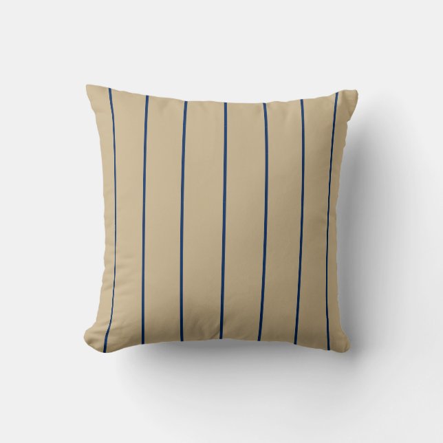 Beige and Navy Modern Stripes Print Throw Pillow (Front)