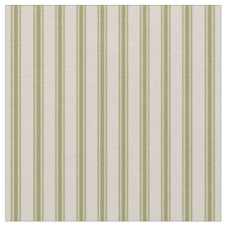 Beige and Olive Green Classic Ticking Stripes Fabric