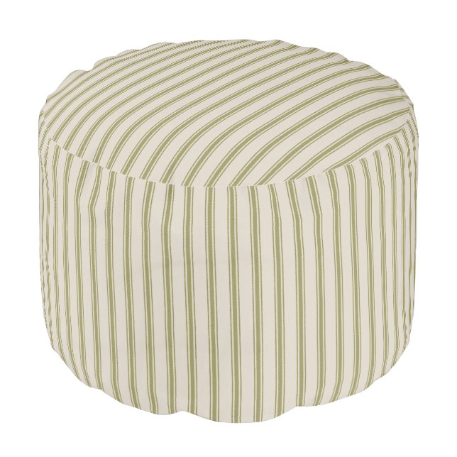 Beige and Olive Green Classic Ticking Stripes Pouf (Angled Front)