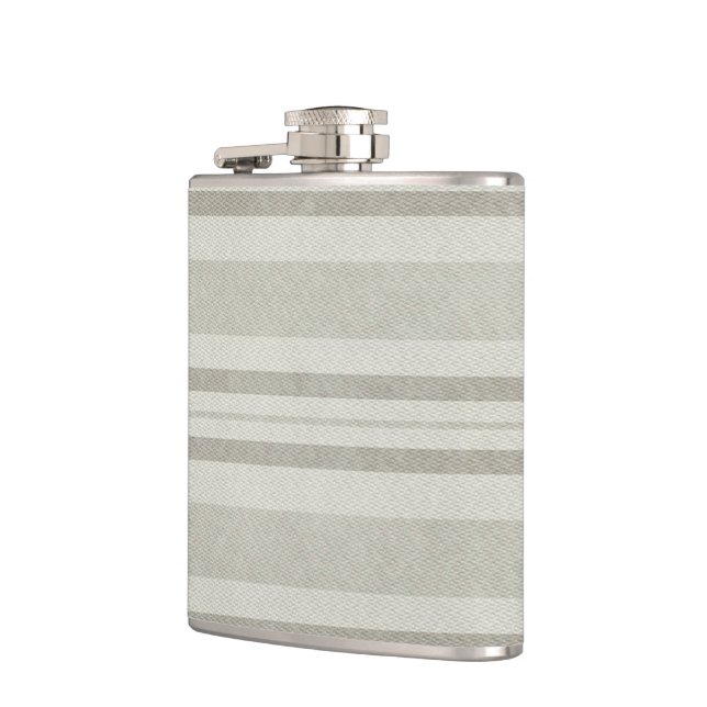 Beige and Olive Striped Faux Linen Flask (Left)