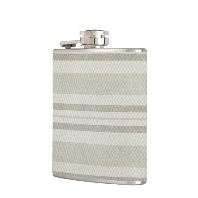Beige and Olive Striped Faux Linen Flask