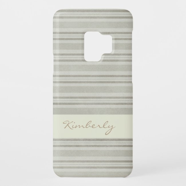 Beige and Olive Striped Faux Linen Galaxy S9 Case