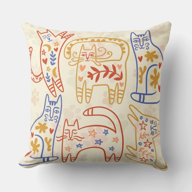 Beige and Orange Blue Simple Creative cat Throw Pillow (Front)
