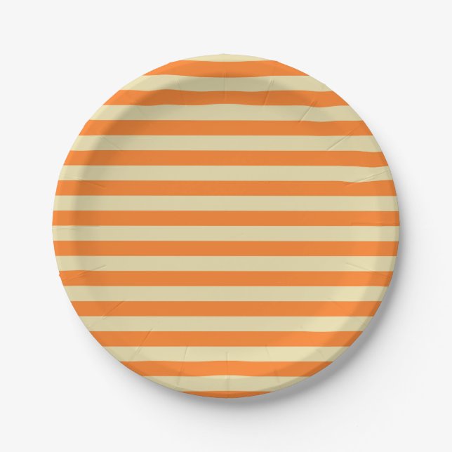 Beige and Orange Stripes Paper Plates (Front)