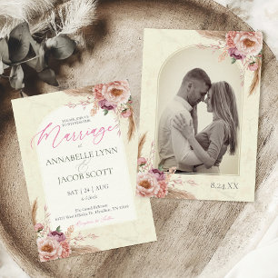 Beige and Pink Boho Watercolor Floral Wedding Invitation