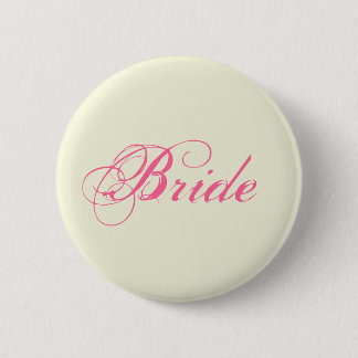 beige and pink Bride Pinback Button