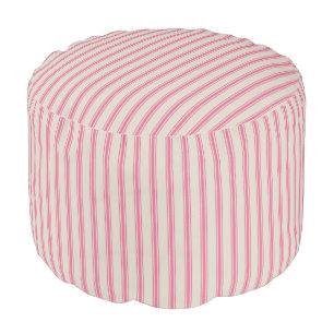 Beige and Pink Classic Ticking Stripes Pouf