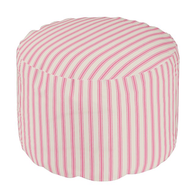 Beige and Pink Classic Ticking Stripes Pouf (Angled Front)