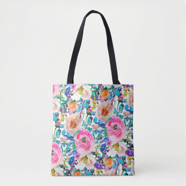 Beige And Pink Roses Tote Bag (Front)
