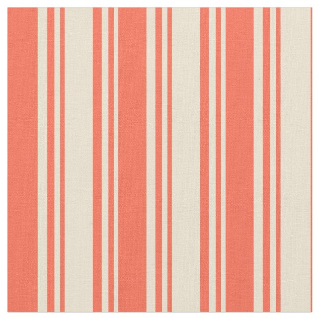 Beige and Red Pattern of Stripes Fabric (Close Up)