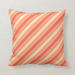 [ Thumbnail: Beige and Red Pattern of Stripes Throw Pillow ]
